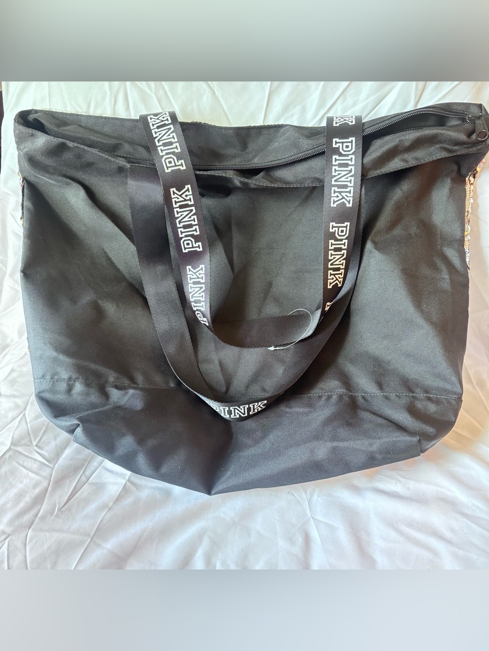 Victoria's Secret PINK Limited Edition Black, Silver & Gold Sequin Tote Bag EUC - Picture 2 of 5